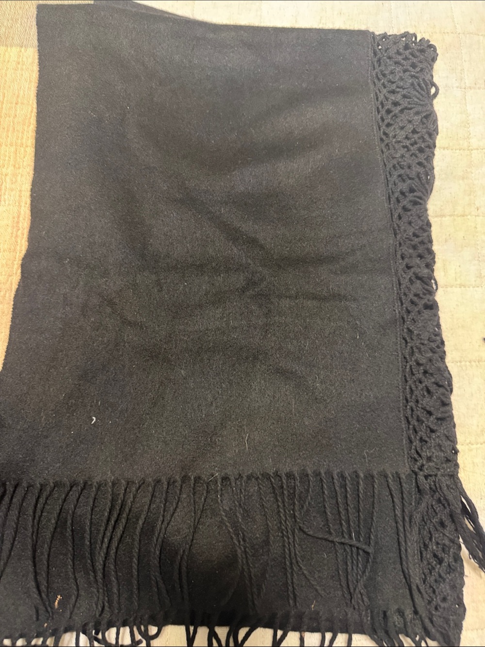 Nordstrom Black Fringe & Crochet Edge Scarf